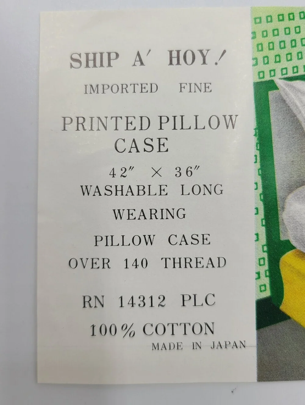 Vintage Ship A Hoy Printed Childrens Kids Pirate Ship Pillowcase Made in Japan